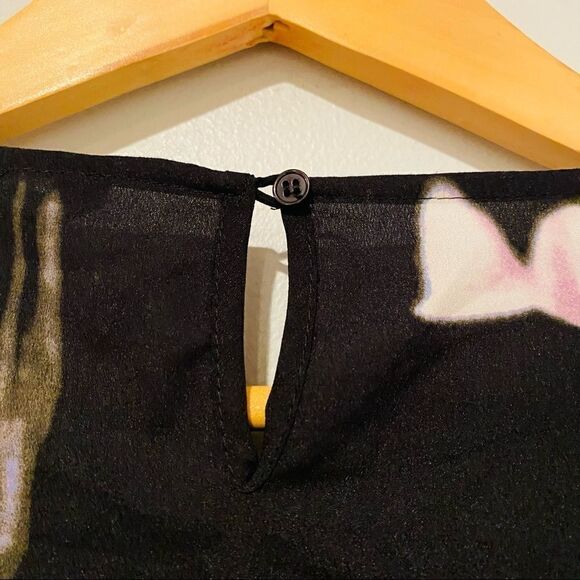 French Connection Black Waterflower 3/4 Sleeve Top Size 8 - Picture 5 of 6